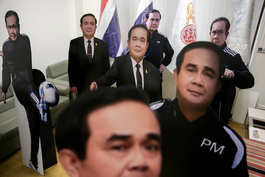 Cardboard cut-outs of Thailand's Prime Minister Prayuth Chan-ocha are pictured at Government House in Bangkok