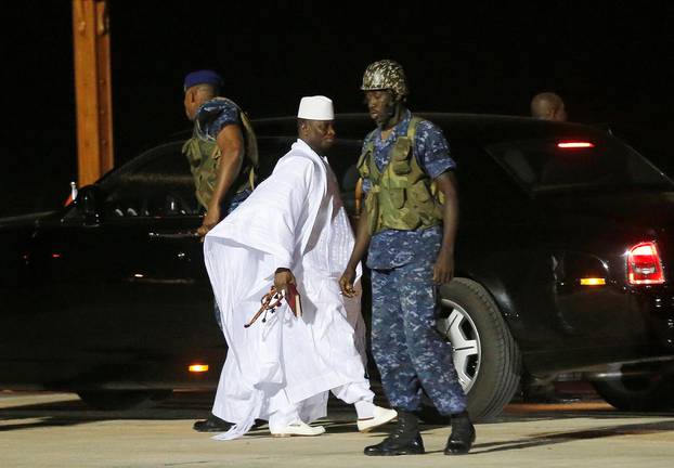 Former Gambian President Yahya Jammeh arrives at the airport before flying into exile from Gambia