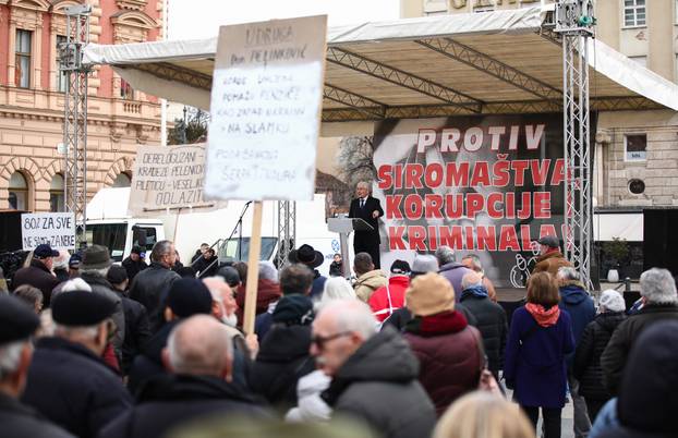 Zagreb, Prosvjed umirovljenika protiv siromaštva, korupcije i kriminala na glavnom gradskom Trgu
