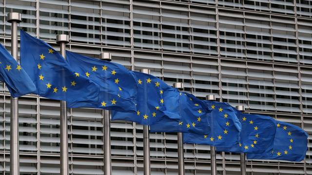 FILE PHOTO: European Union flags fly near the European Commission headquarters in Brussels