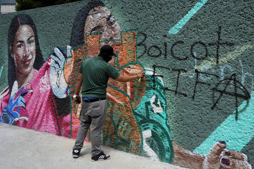 Protest march ahead of the opening match of the 2026 FIFA World Cup, in Mexico City
