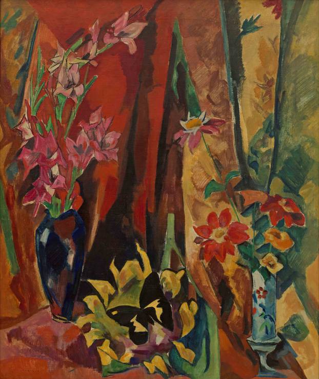 Ulje i tempera na platnu, ‘Mrtva priroda s cvijećem i leptirom’, 1919. godina 