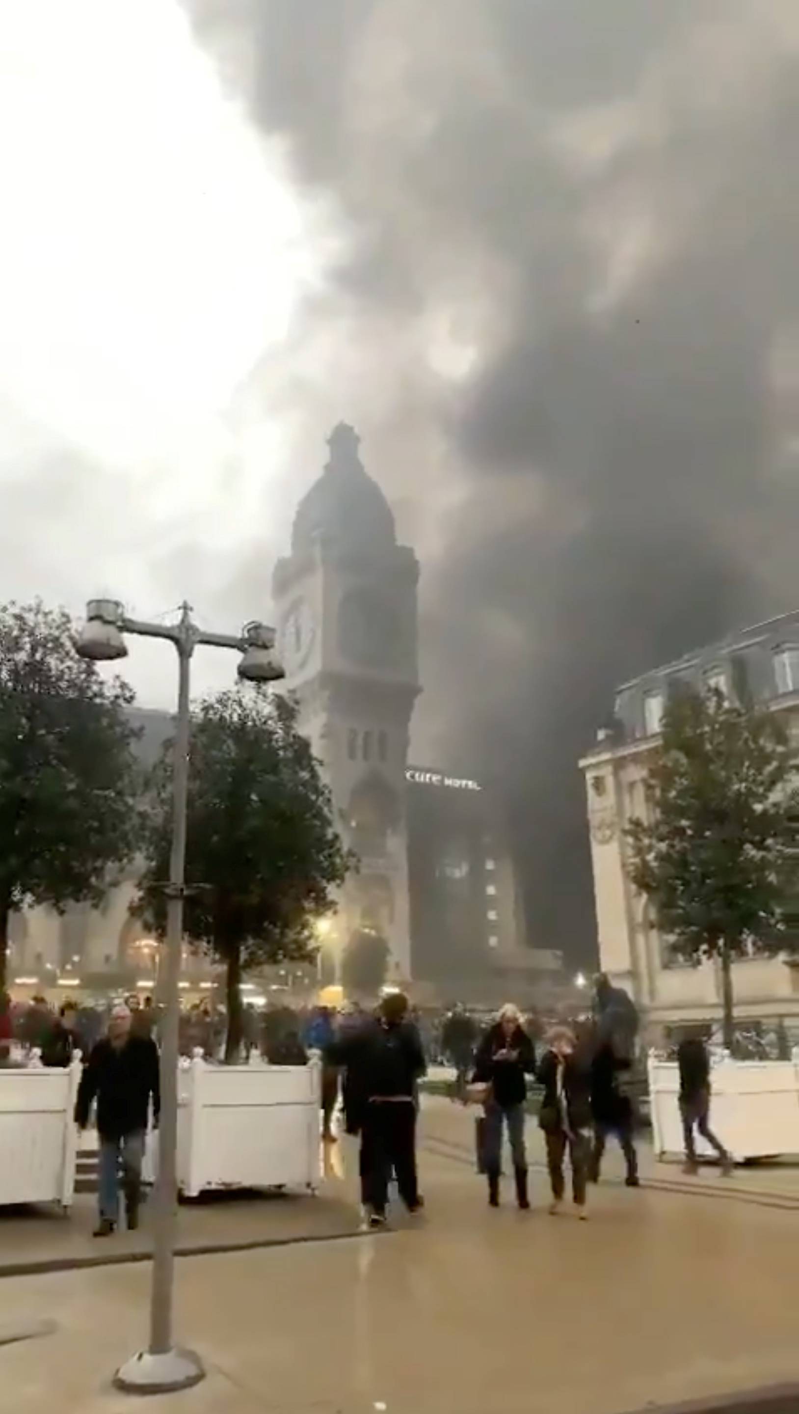 A fire at Gare de Lyon station is seen in Paris