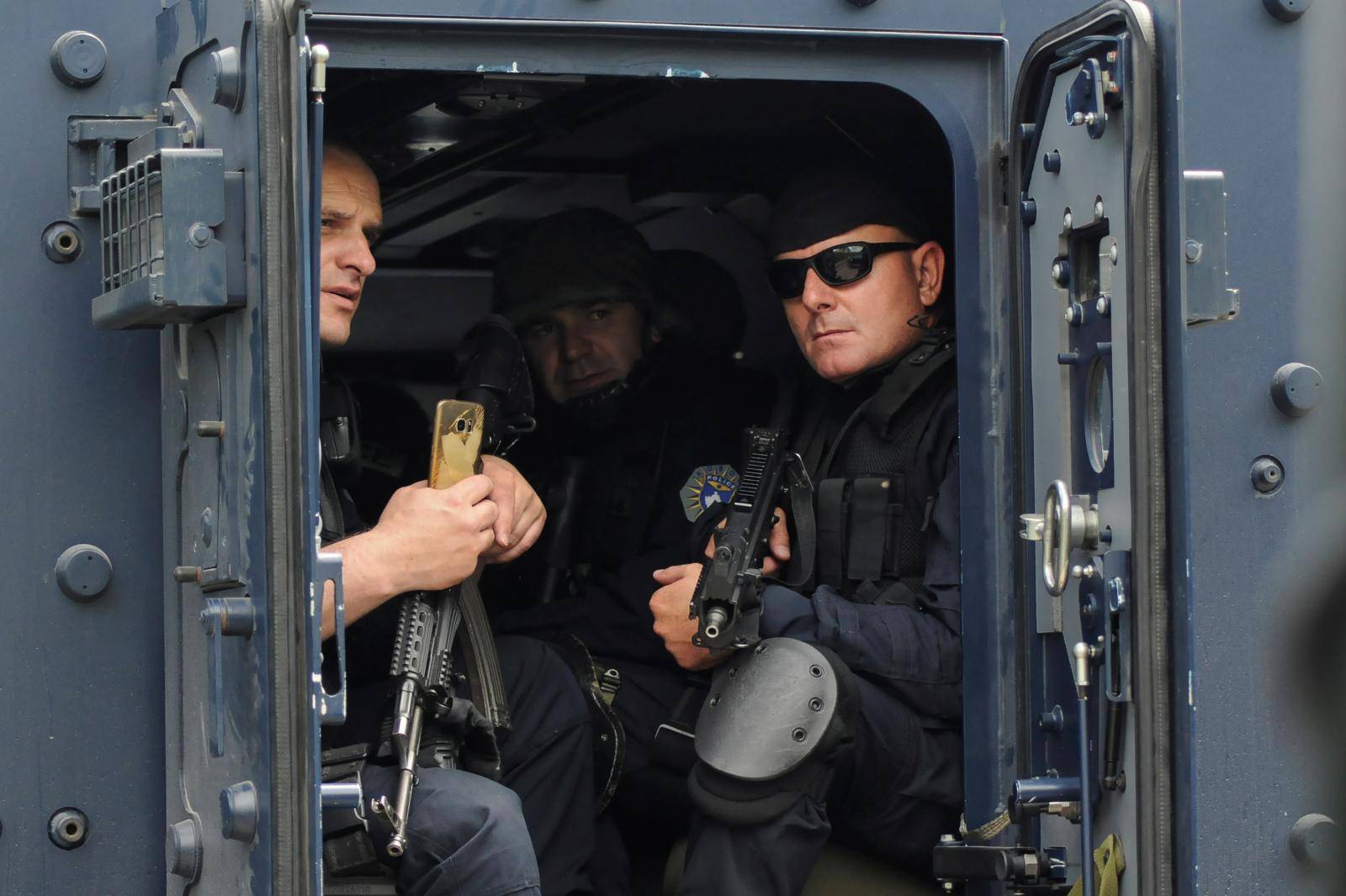 Kosovo police secure the area near of Zubin Potok