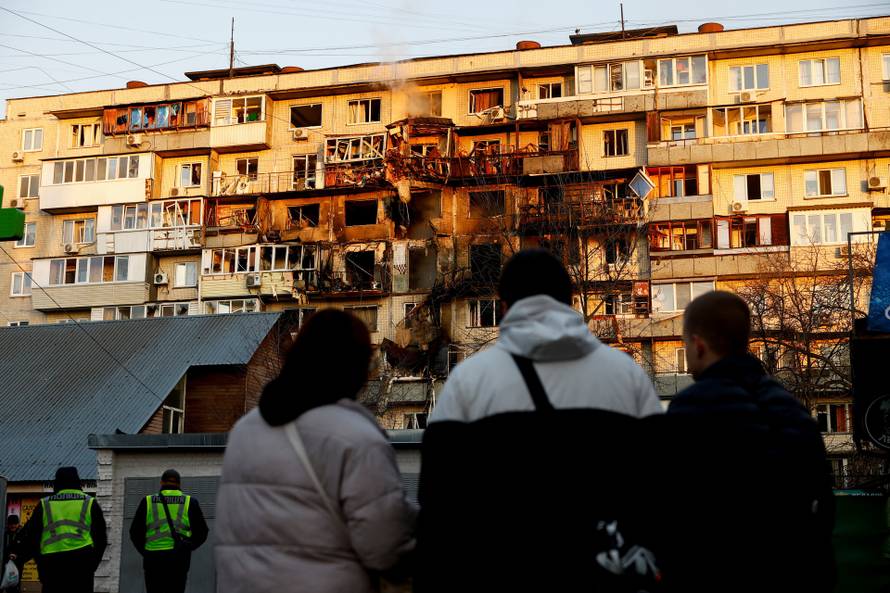 Aftermath of an overnight Russian drone and missile strike in Kyiv