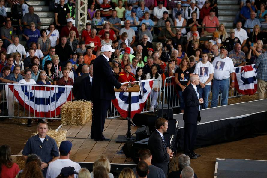 Republican nominee Donald Trump speaks at "Joni's Roast and Ride" in Des Moines,