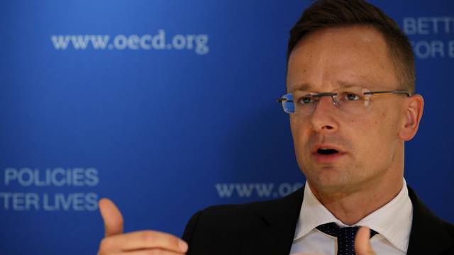 Hungarian foreign minister Peter Szijjarto speaks to Reuters days before the European elections at the OECD headquarters in Paris