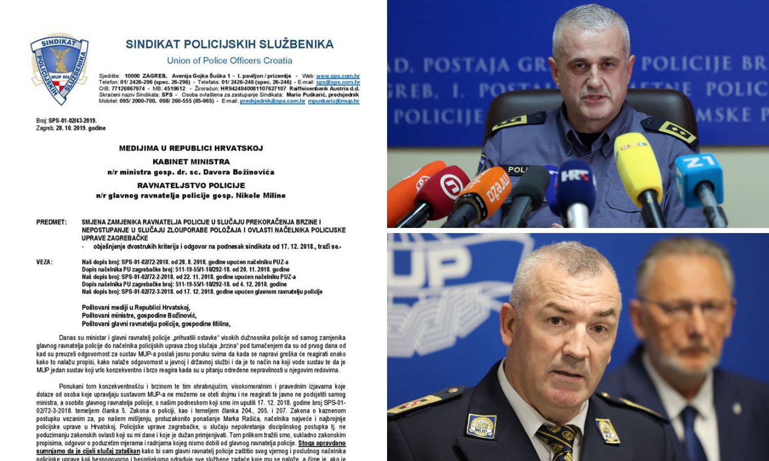 Sindikat sad proziva ravnatelja  zbog šefa zagrebačke policije