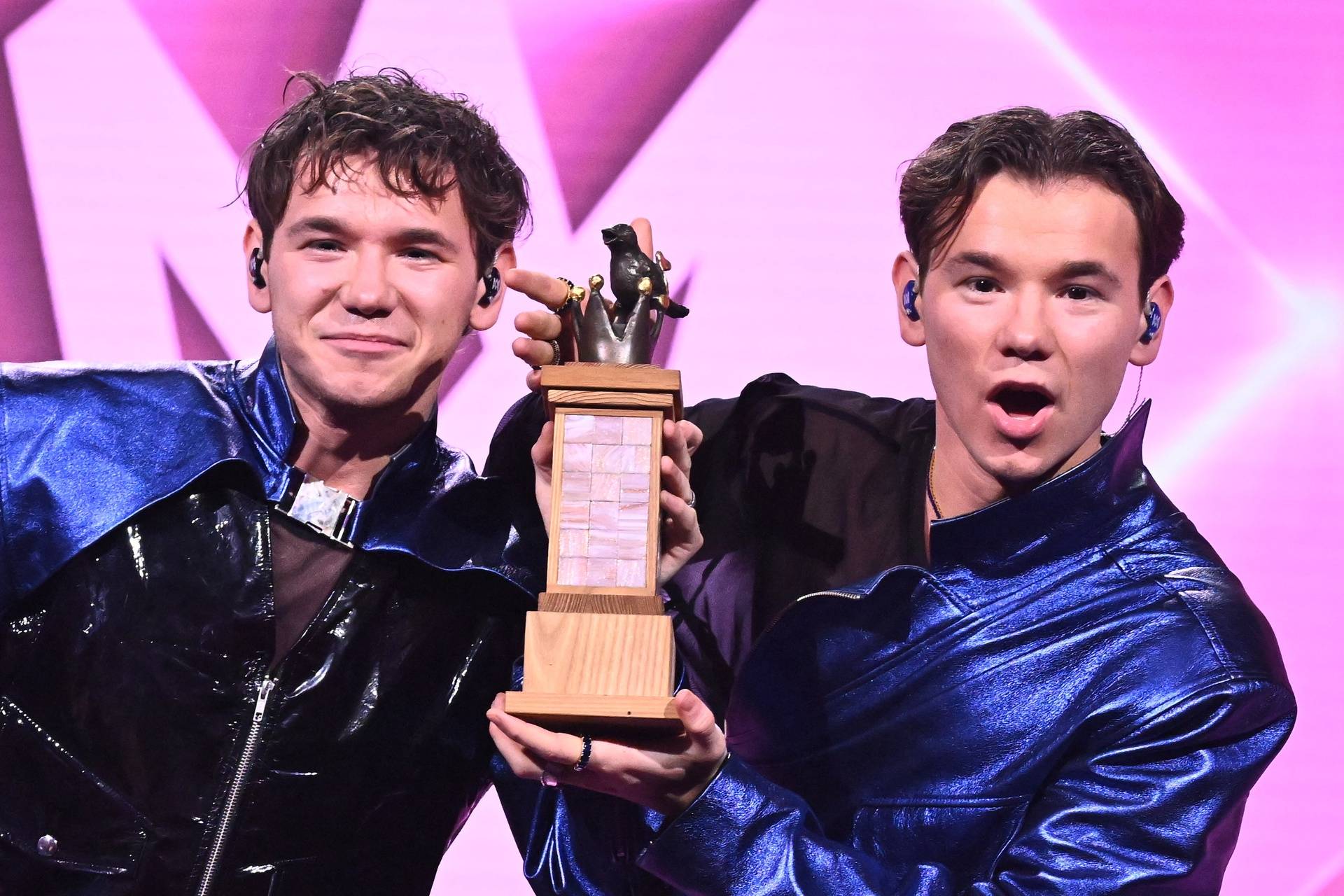 Marcus and Martinus celebrate winning the final of 'Melodifestivalen' at Friends Arena in Solna, Stockholm