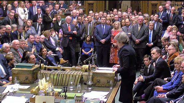 Prime Minister Theresa May addresses Parliament after the vote on May
