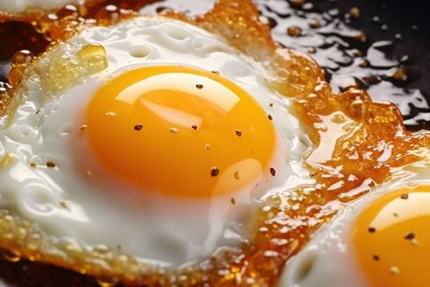 Delicious scrambled eggs for breakfast in a frying pan close up