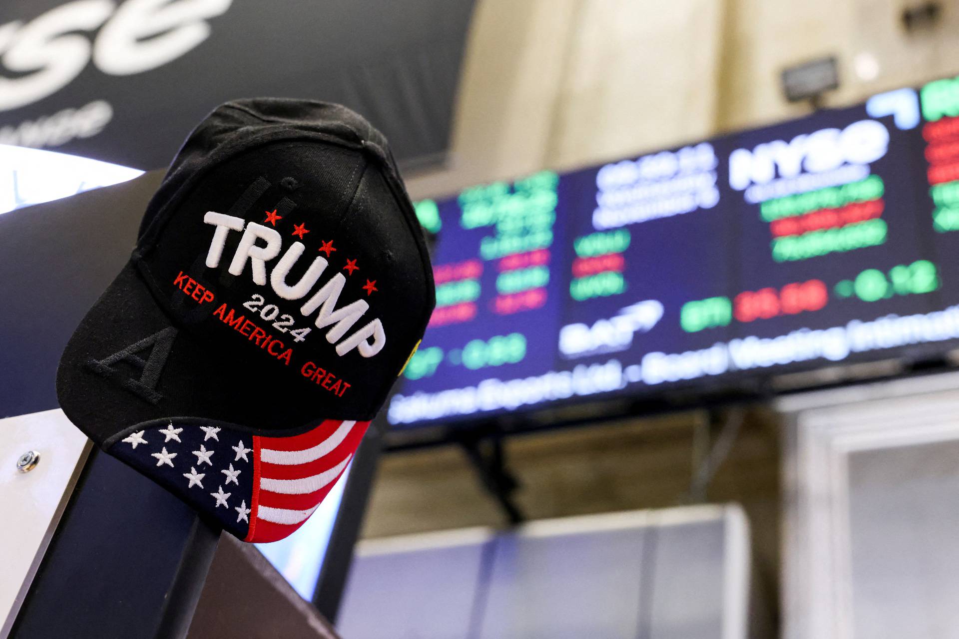 FILE PHOTO: View shows a hat in support of Republican Donald Trump at the New York Stock Exchange (NYSE)