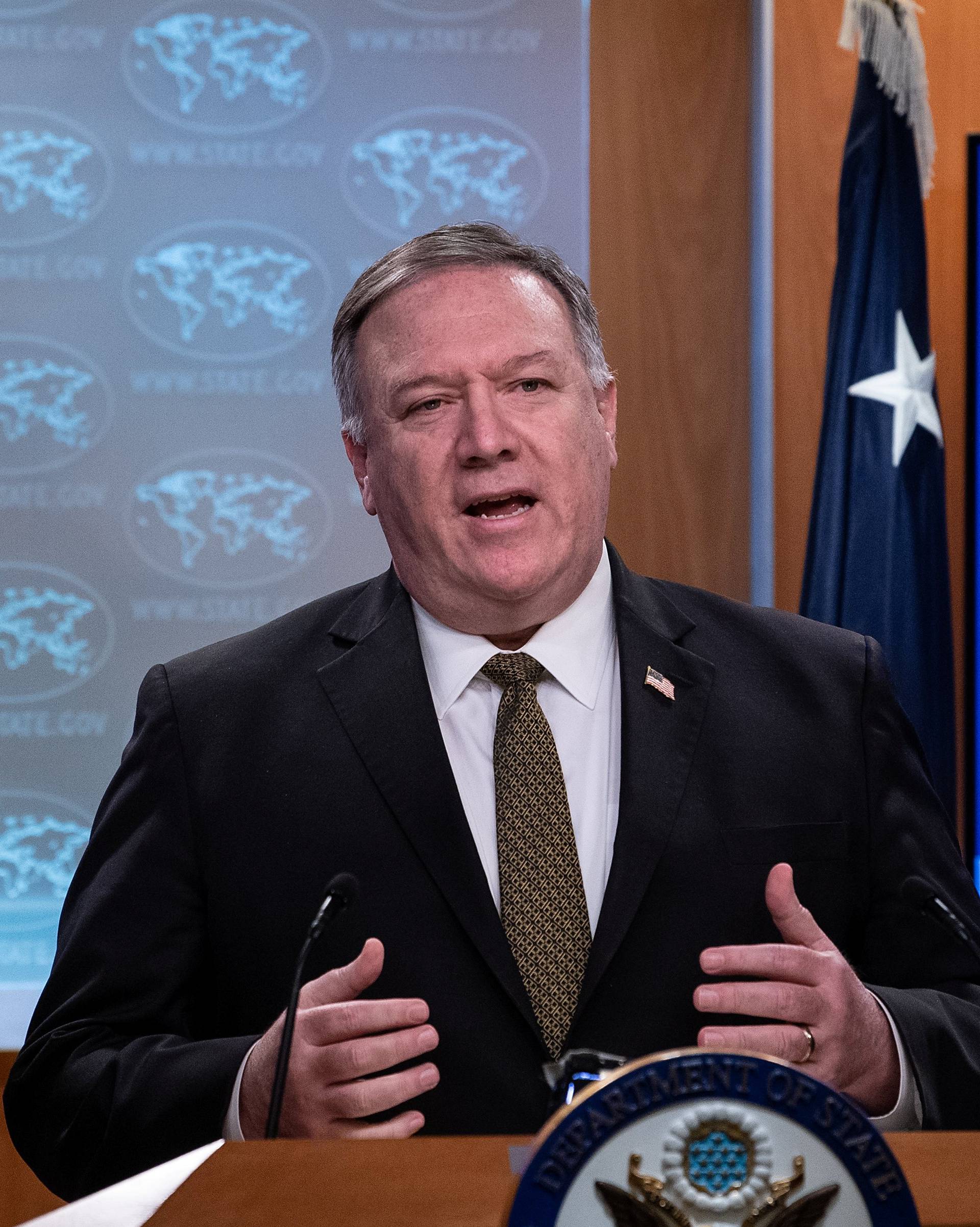 U.S. Secretary of State Mike Pompeo speaks at a press briefing at the State Department in Washington