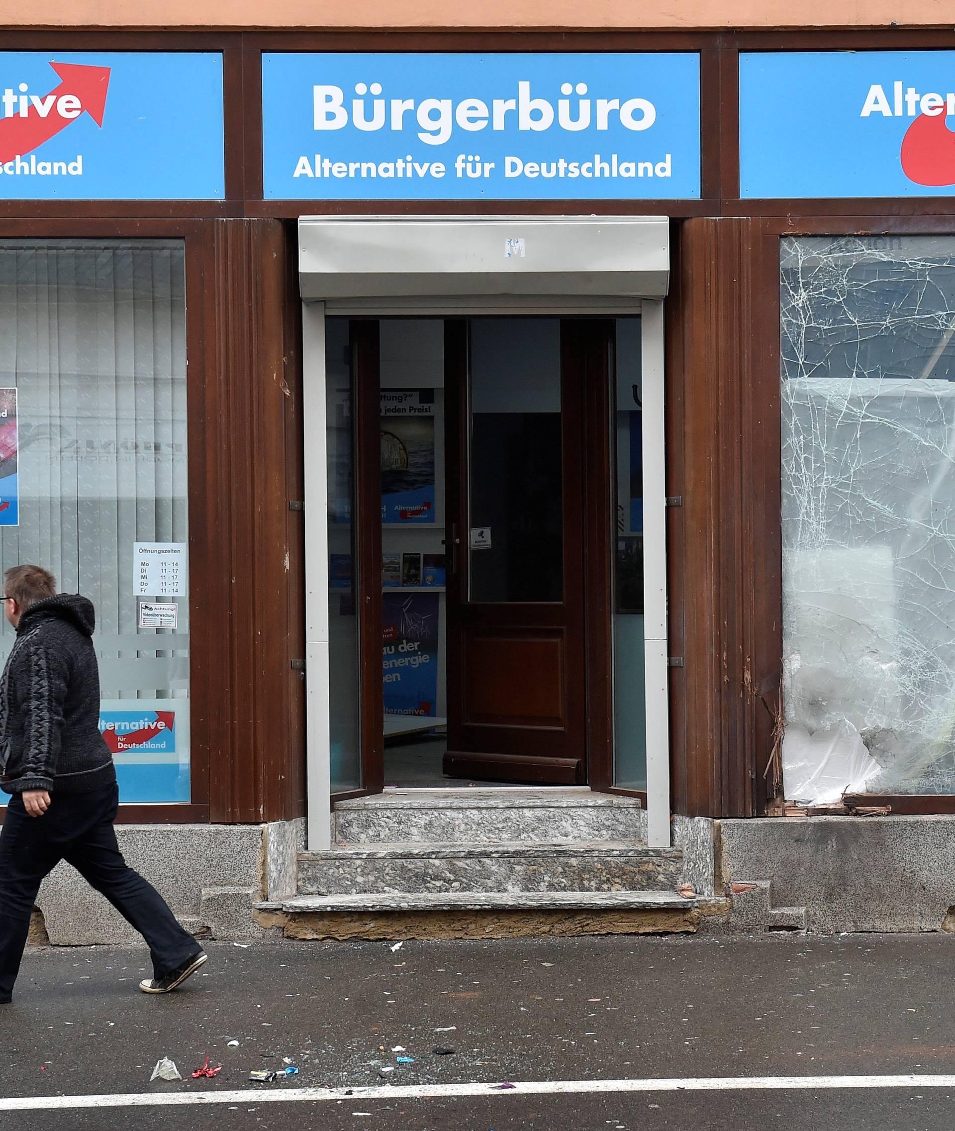 AfD far-right party office after it eas hit by an explosion in Doebeln