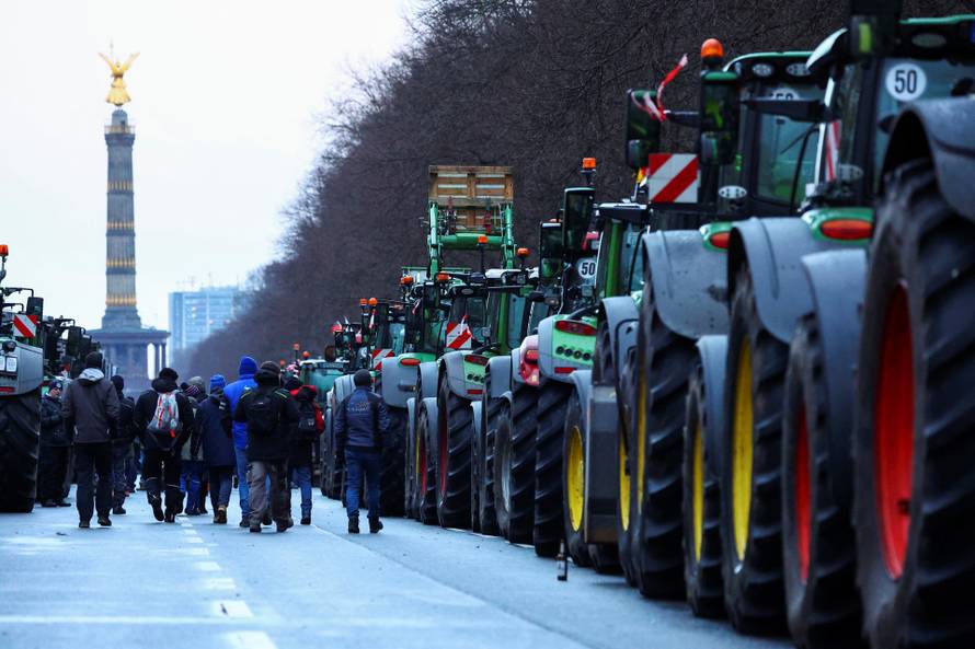 German farmers protest against the cut of vehicle tax subsidies in Berlin