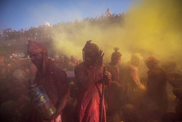 "Lathmar Holi" celebrations in Nandgaon village