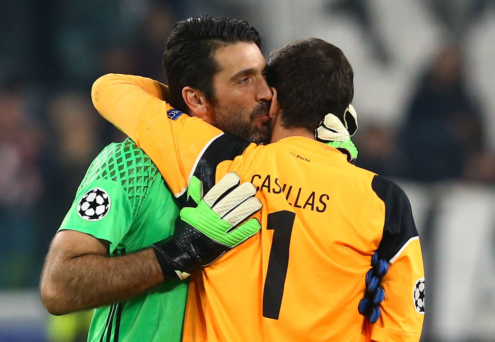 Juventus' Gianluigi Buffon and FC Porto's Iker Casillas after the match