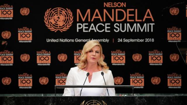 President of Croatia Kolinda Grabar-Kitarovic speaks at the Nelson Mandela Peace Summit during the 73rd United Nations General Assembly in New York