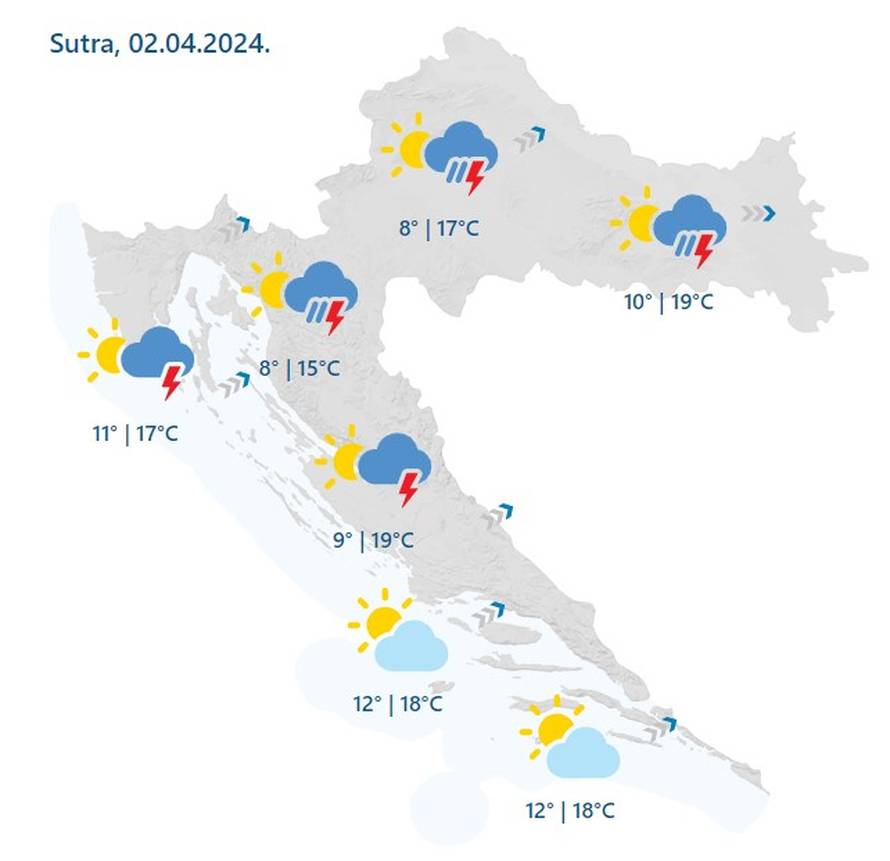 Stiže promjena vremena, kiša i grmljavinsko nevrijeme. Past će temperature i okrenuti na buru