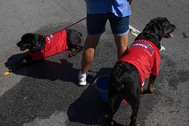 Trump supporters gather outside of a fundraiser in California