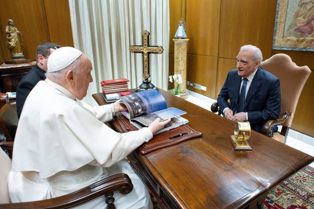 Pope Francis meets with director Martin Scorsese at the Vatican