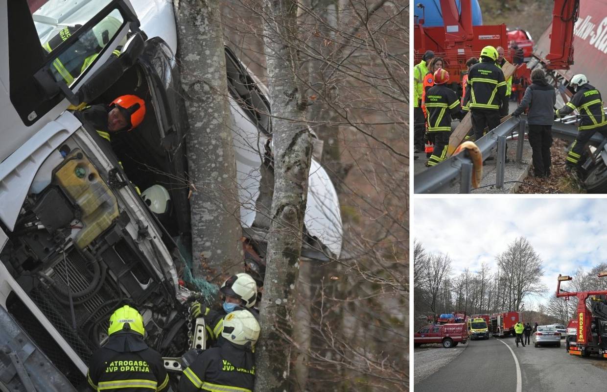 FOTO Kamion završio u provaliji na Učki, vozač teško ozlijeđen