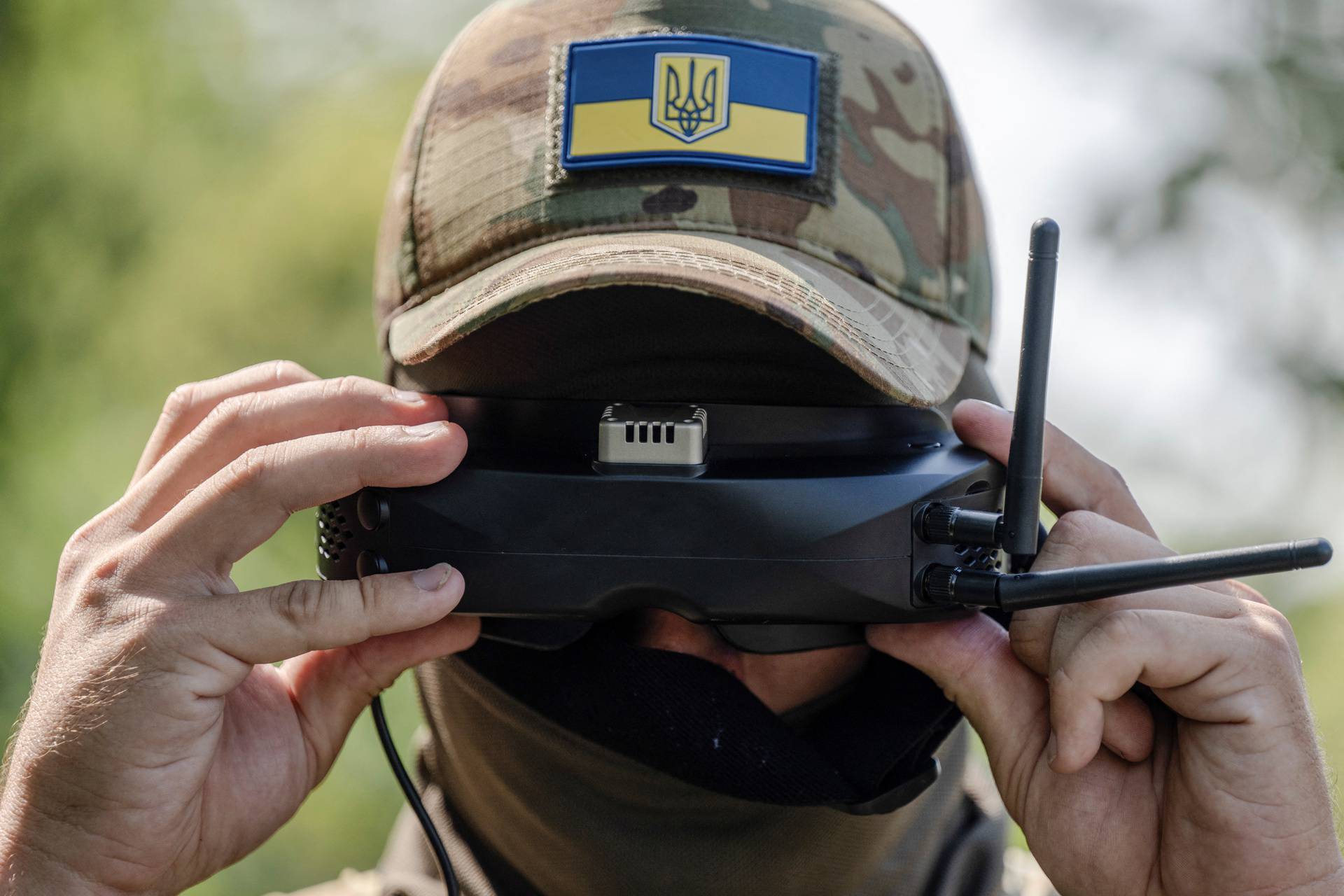 Ukrainian servicemen attend a training to use drones in Zaporizhzhia region