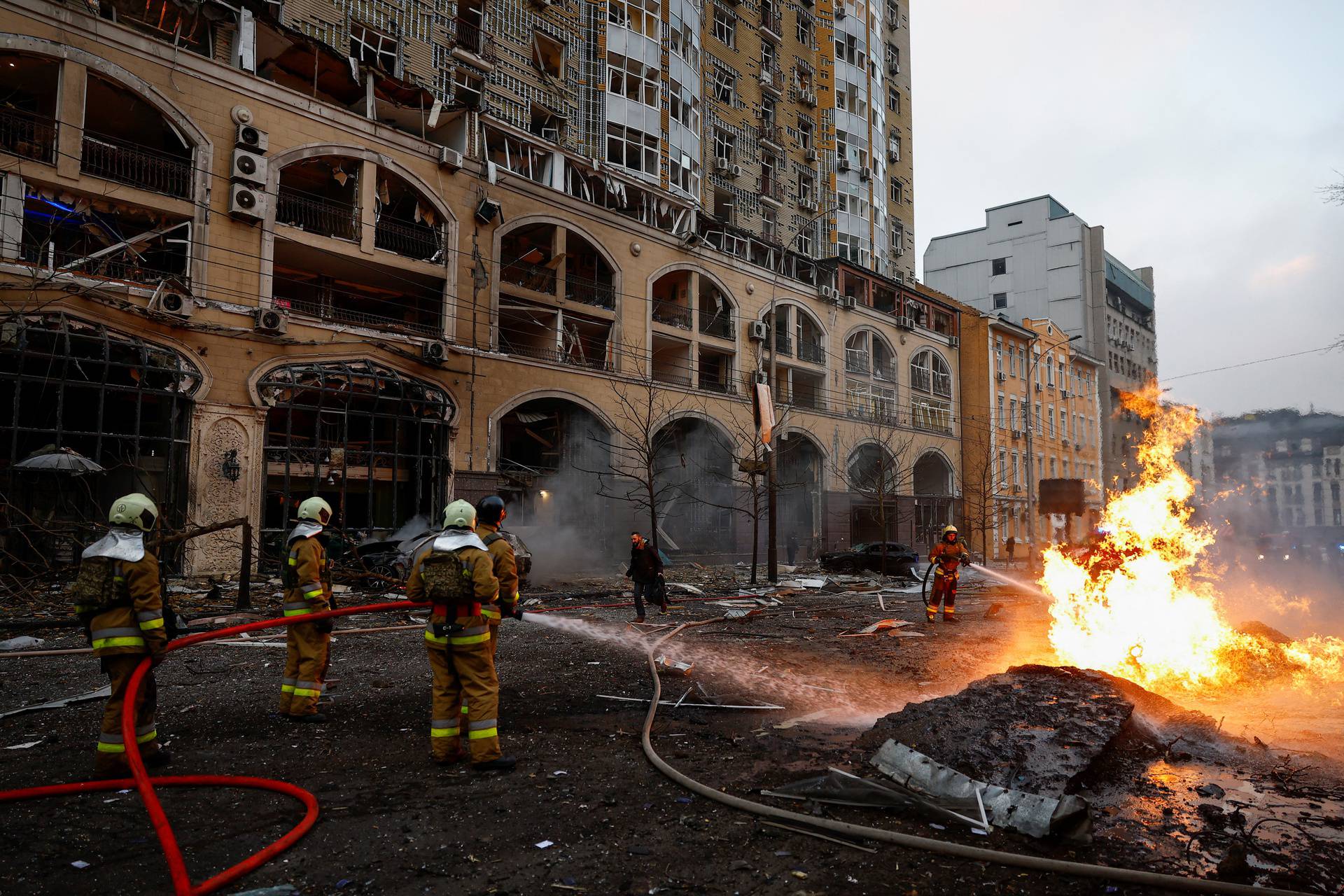 Aftermath of a Russian missile strike in central Kyiv