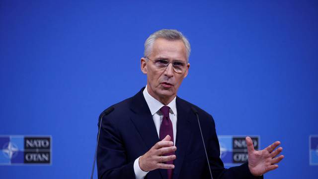 NATO Secretary General Stoltenberg attends a press conference, at the NATO Headquarters in Brussels