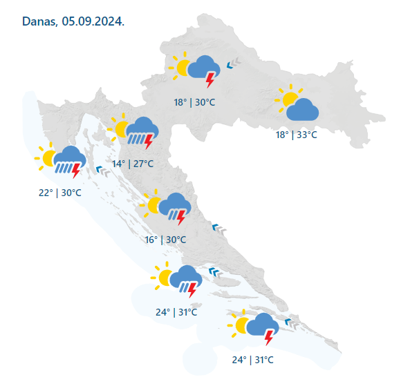 Upalili žuti alarm za gotovo cijelu Hrvatsku: Evo kada nam stiže grmljavinsko nevrijeme