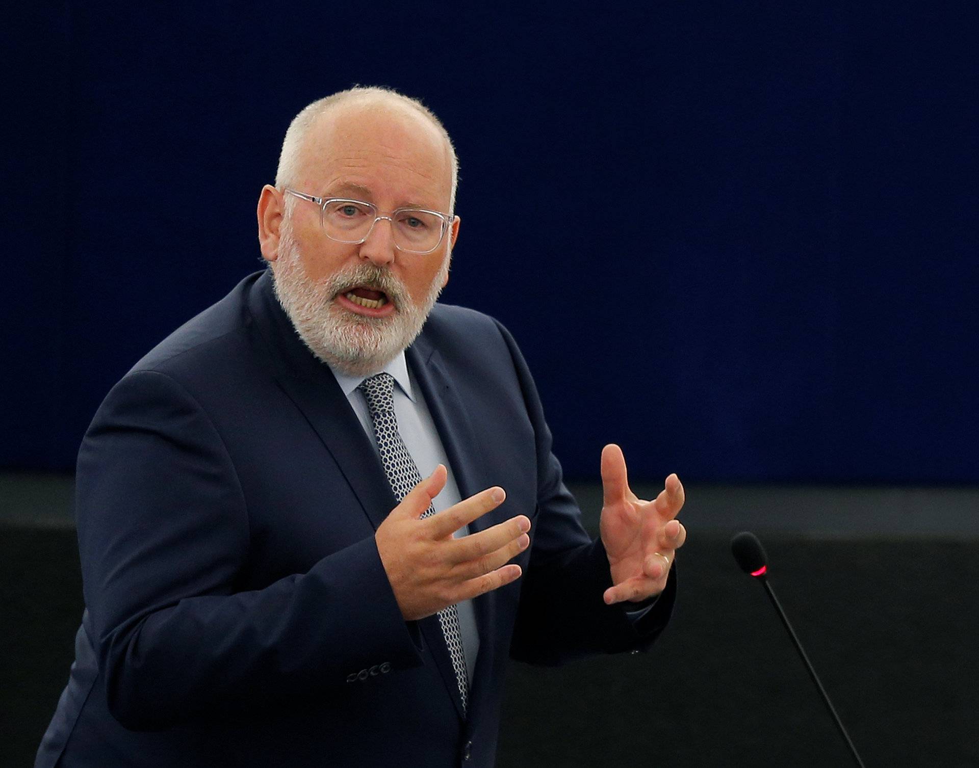 European Commission First Vice-President Timmermans delivers a speech during a debate on the Future of Europe at the European Parliament in Strasbourg