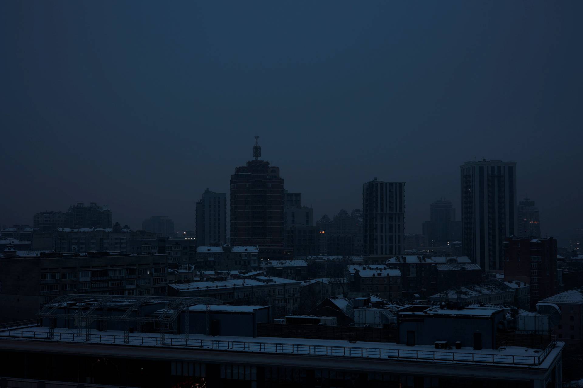 A view shows the city without electricity after critical civil infrastructure was hit by Russian missile attacks in Kyiv