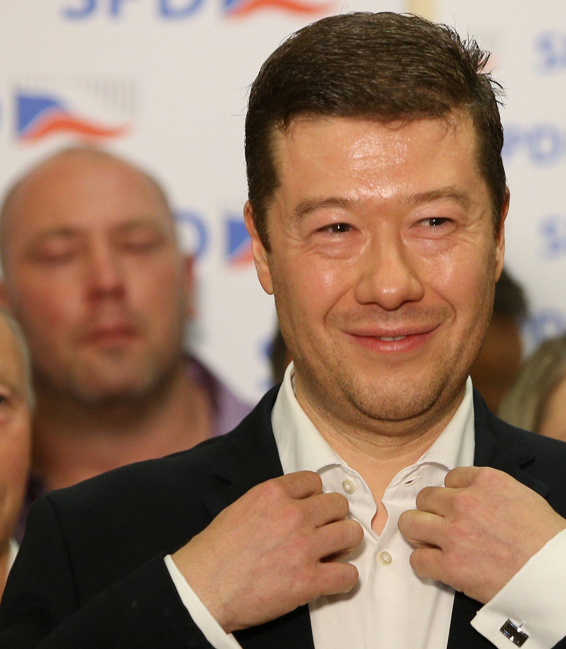 The leader of Freedom and Direct Democracy party Tomio Okamura speaks during a press conference in Prague