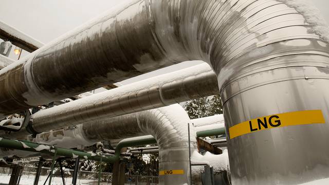 FILE PHOTO -  Snow covered transfer lines are seen at the Dominion Cove Point Liquefied Natural Gas terminal in Maryland