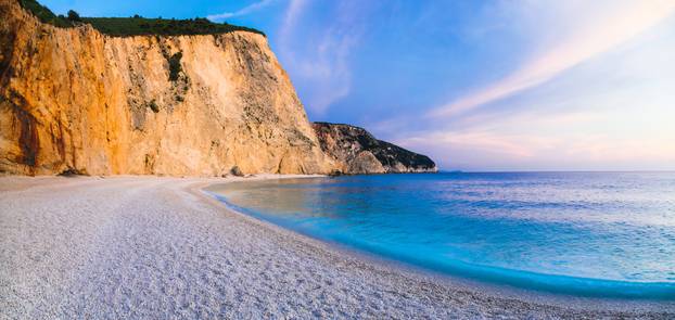 Tranquil sea scenery - sunset in beautiful beach in Lefkada isla