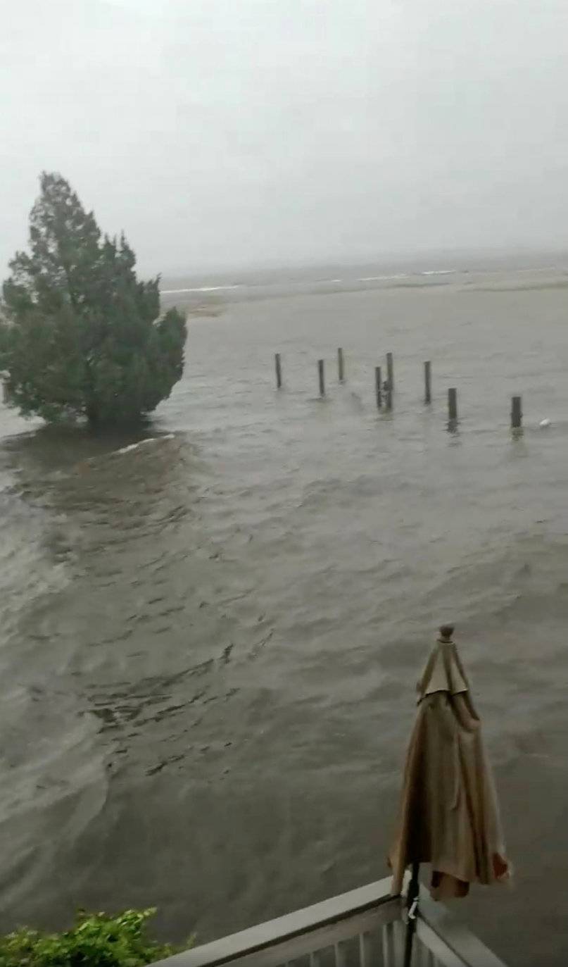 Flood waters are seen in Belhaven, North Carolina, in this still image from video obtained from social media