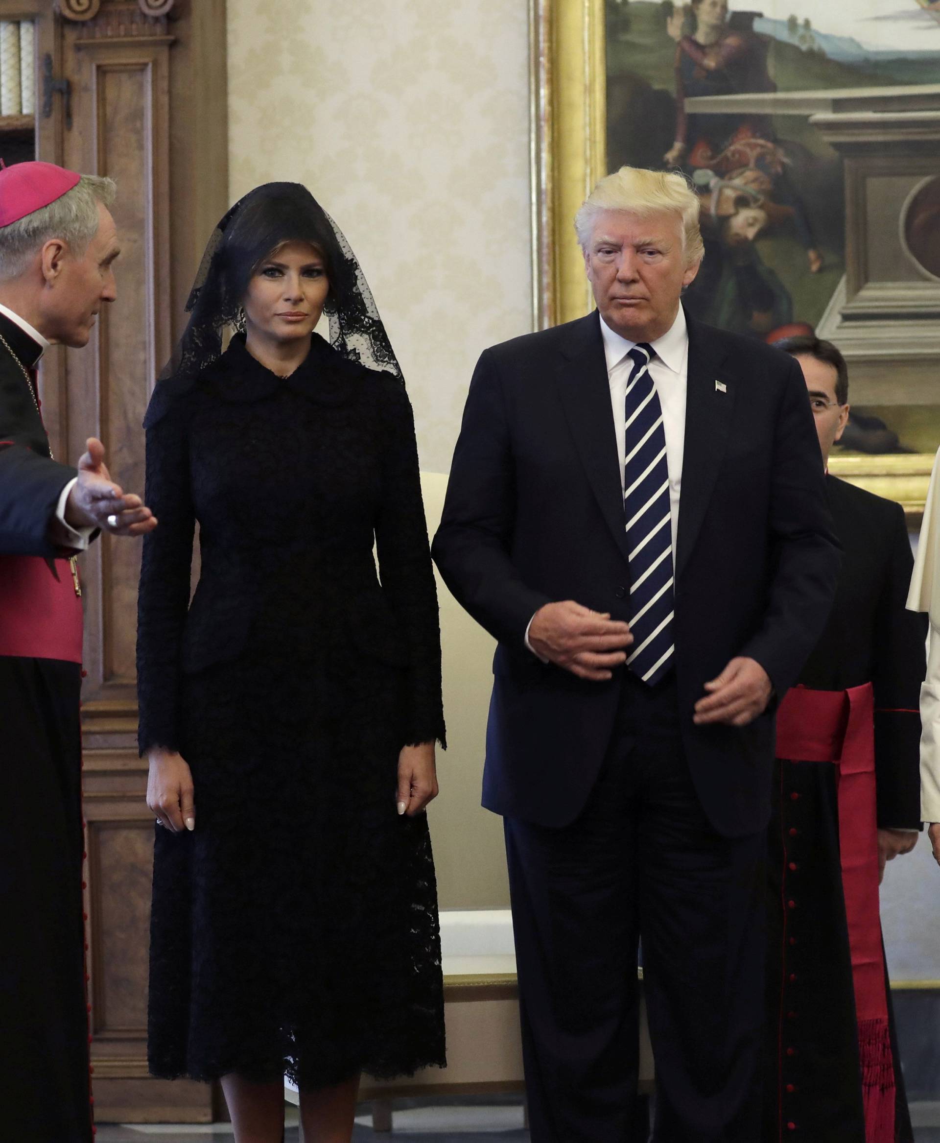 U.S. President Donald Trump and first lady Melania are greeted by Pope Francis during a private audience at the Vatican