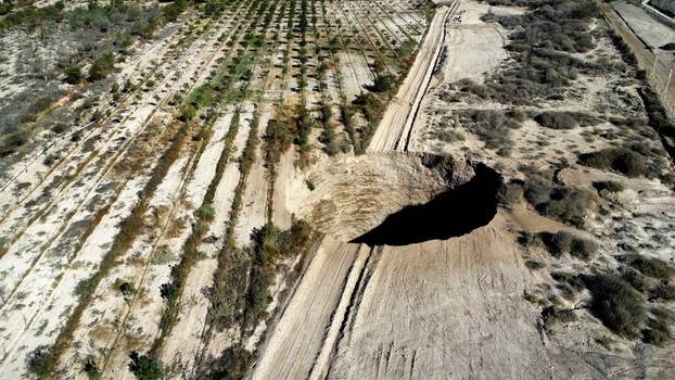 A sinkhole is exposed close to Tierra Amarilla town, in Copiapo