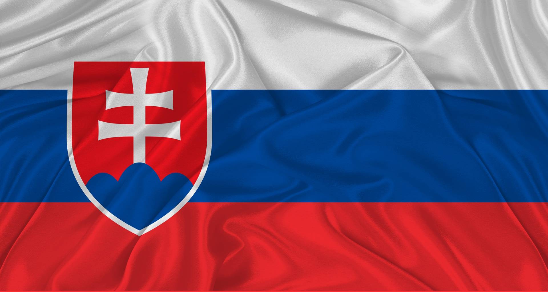 Slovakian flag with fabric texture. Realistic flag of Slovakia waving