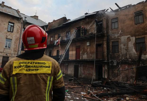 Aftermath of a Russian drone strike in Lviv