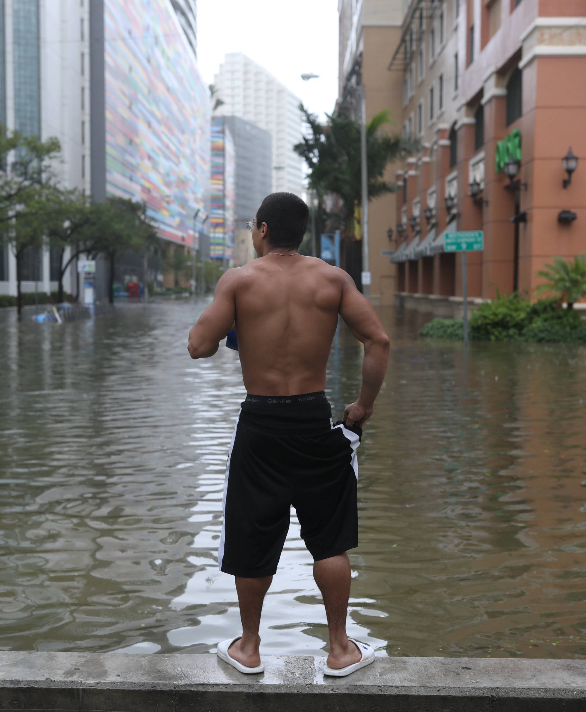 Local resident Vishnu Obregon in the Brickell neighborhood as Hurricane Irma passes Miami