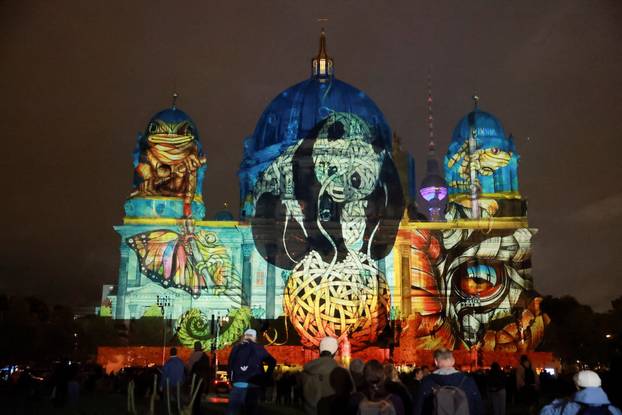 The Berlin Cathedral (Berliner Dom) is illuminated during the Festival of Lights in Berlin