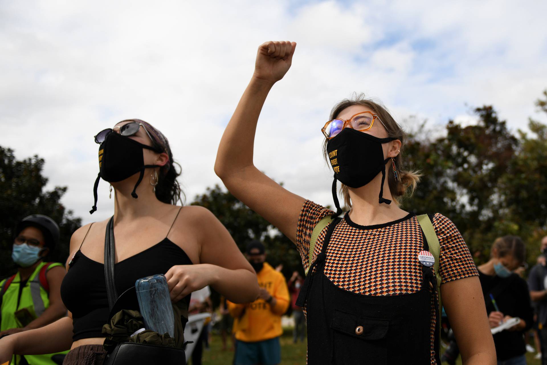 Women celebrate as media announce that Democratic U.S. presidential nominee Joe Biden has won the 2020 U.S. presidential election