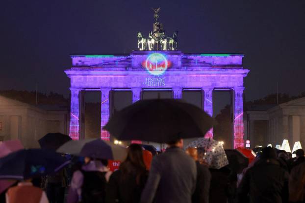 The Brandenburg Gate is illuminated during the Festival of Lights in Berlin