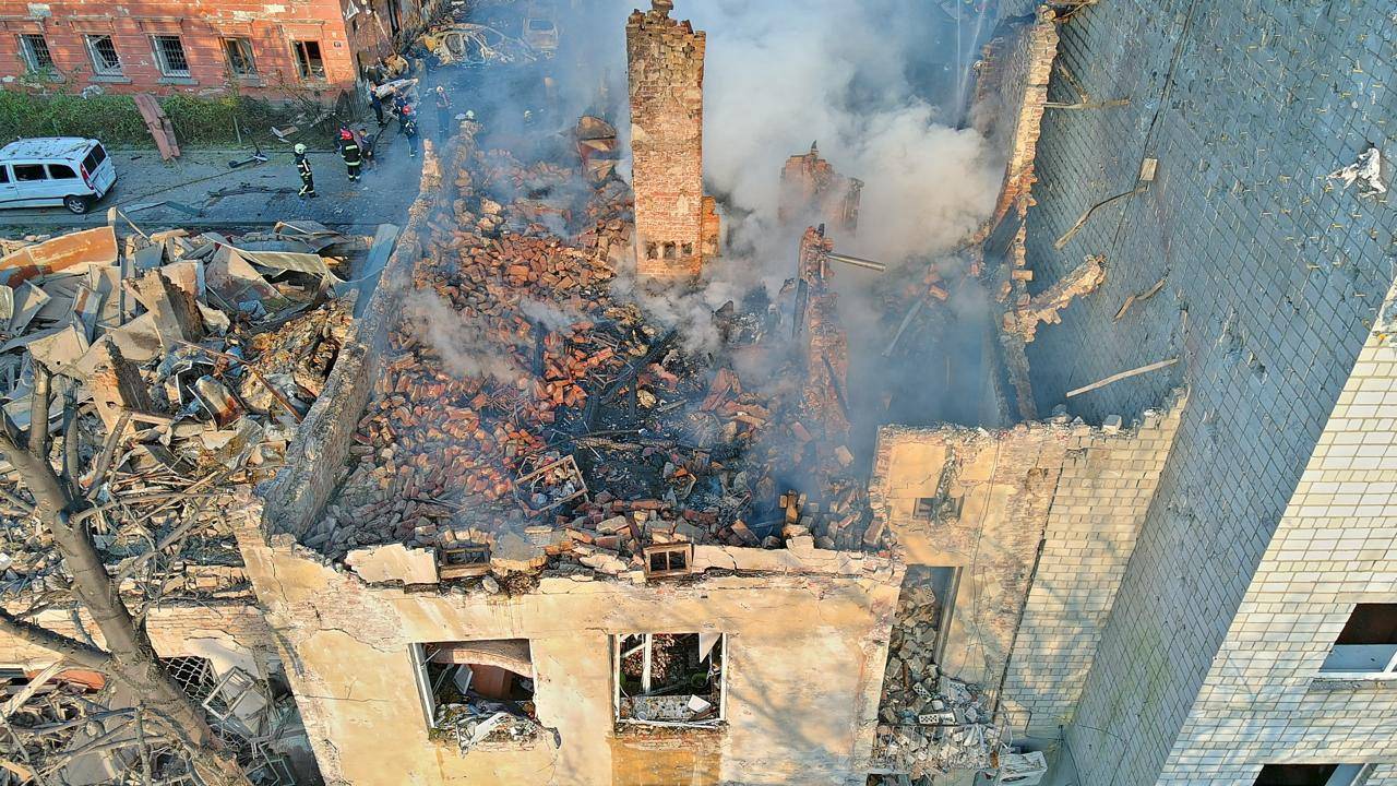 Aftermath of a Russian drone and missile attack in Lviv