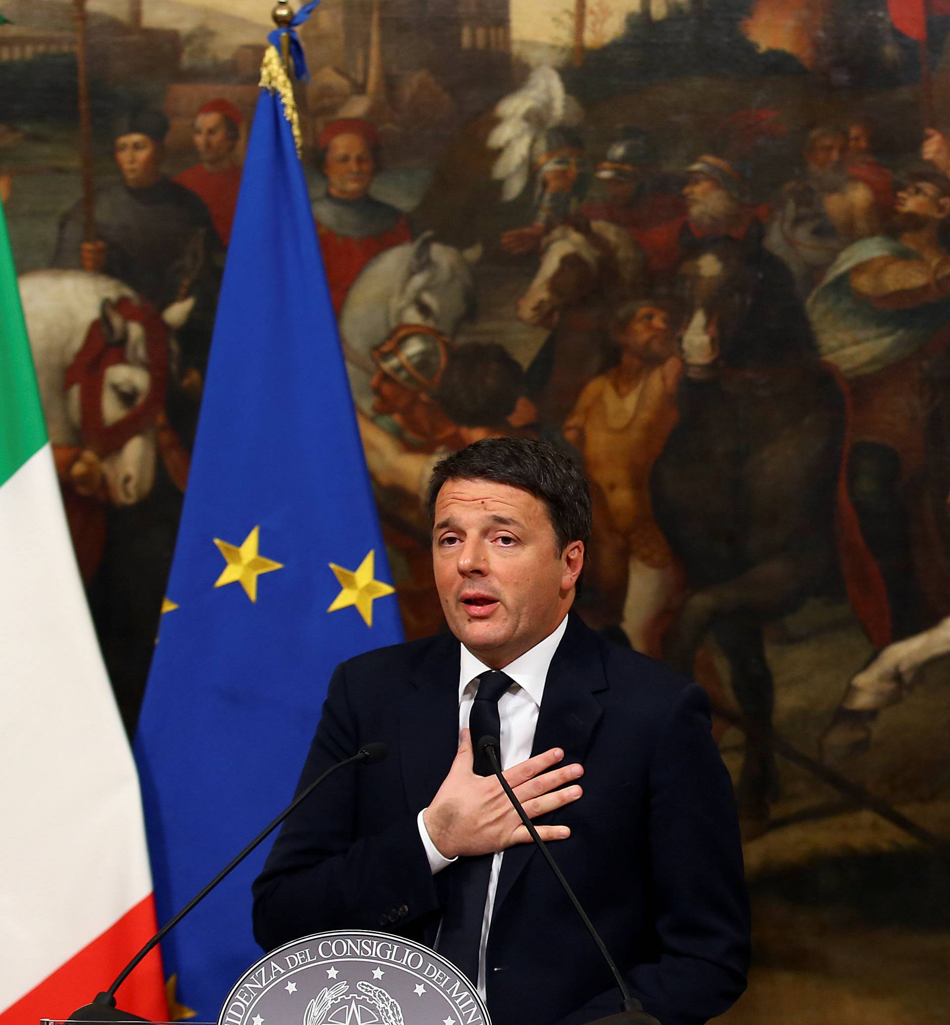 Italian PM Renzi speaks during a media conference after a referendum on constitutional reform at Chigi palace in Rome