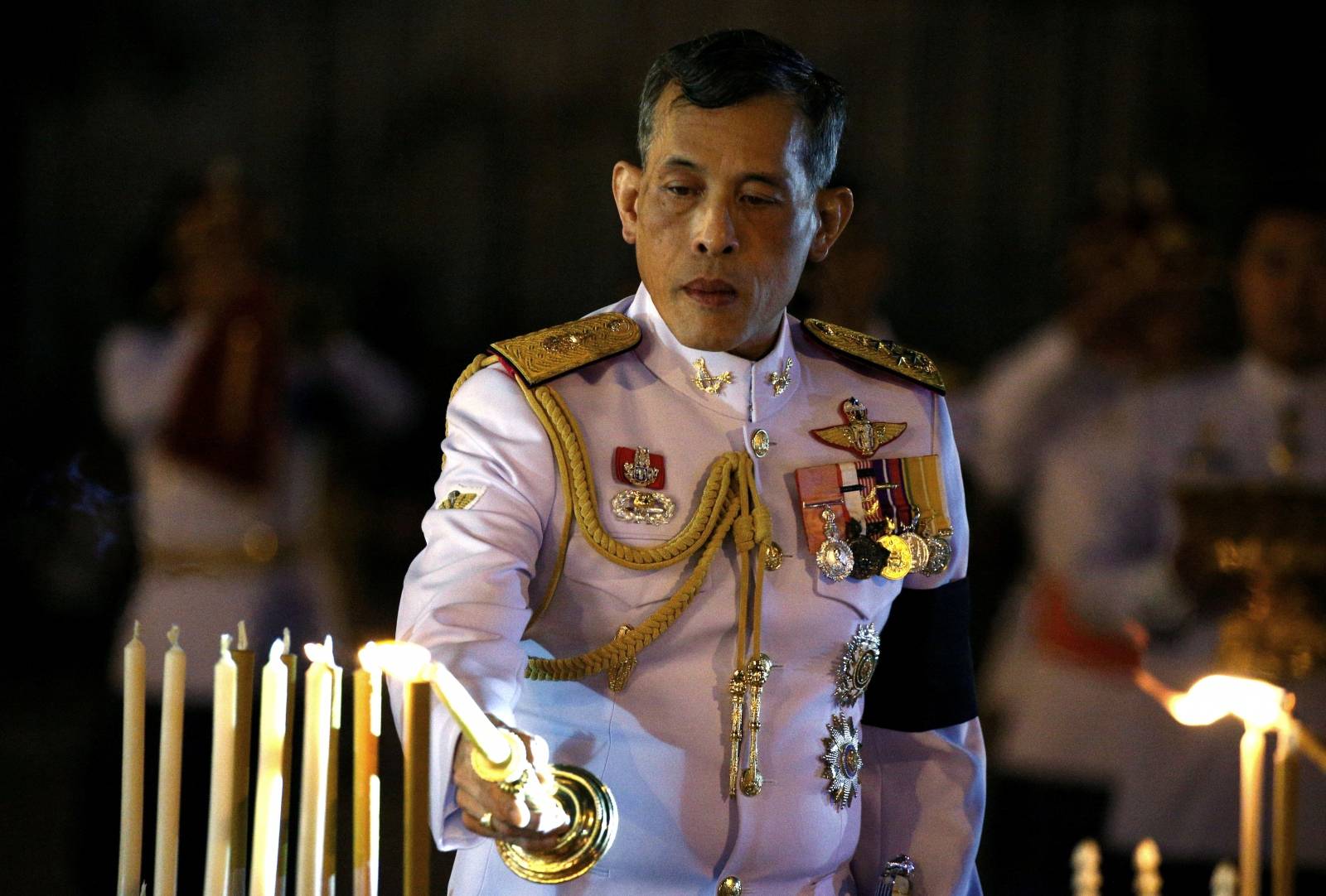 FILE PHOTO: Thailand's Crown Prince Maha Vajiralongkorn attends an event commemorating the death of King Chulalongkorn, known as King Rama V, as he joins people during the mourning of his father, the late King Bhumibol Adulyadej