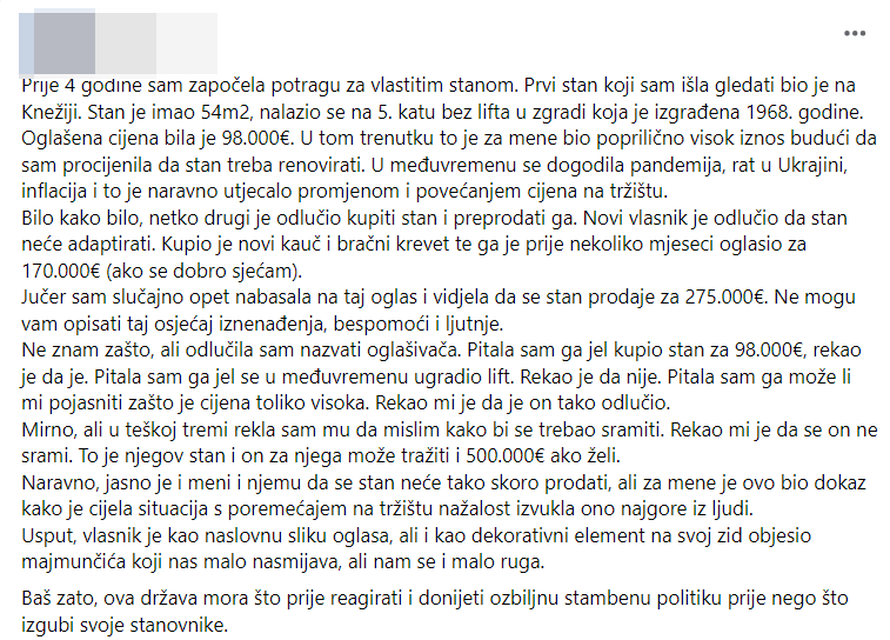 Zagrepčanka ogorčena: 'Čovjek je ovaj stan kupio za 98.000 €, a sad ga prodaje za 275.000!'