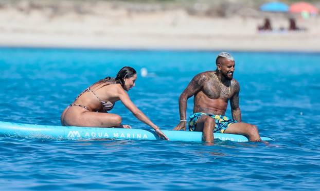 *EXCLUSIVE* Inter Milan's Chilean footballer Arturo Vidal and his wife Maria Teresa Matus soak up the hot Spanish sunshine on their lavish yacht on their holidays in Formentera. *PICTURES TAKEN ON THE 28/05/2022*