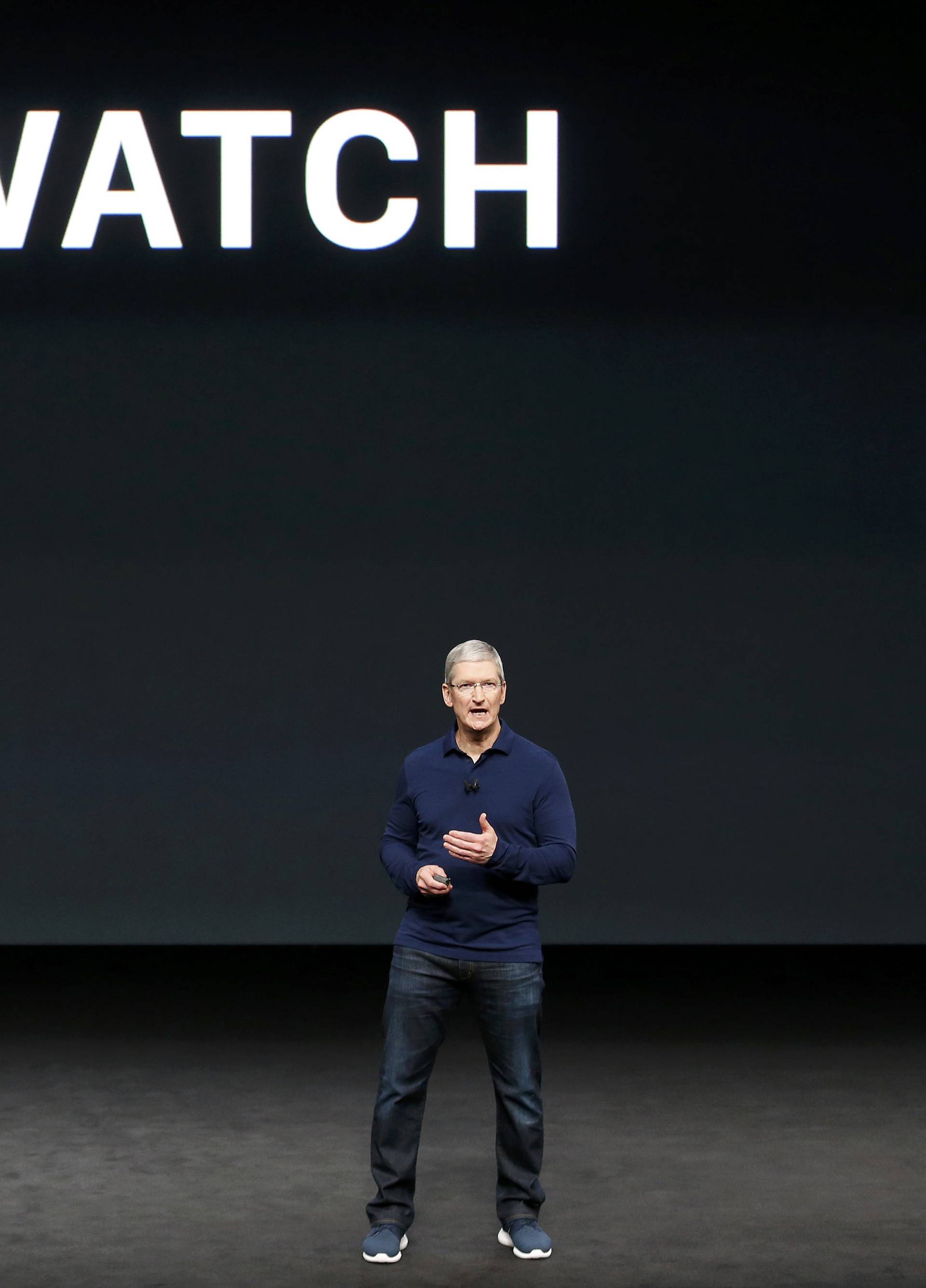 Tim Cook discusses the Apple Watch during a media event in San Francisco